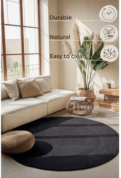 Črna obojestranska/ročno tkana okrogla preproga iz jute ø 200 cm Braided – Hanse Home