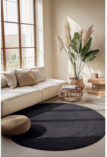 Črna obojestranska/ročno tkana okrogla preproga iz jute ø 200 cm Braided – Hanse Home