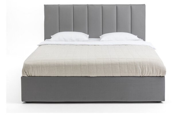Siva oblazinjena zakonska postelja s prostorom za shranjevanje z vzmetnico in letvenim dnom 160x200 cm Thessa Bold Line – Bonami Selection