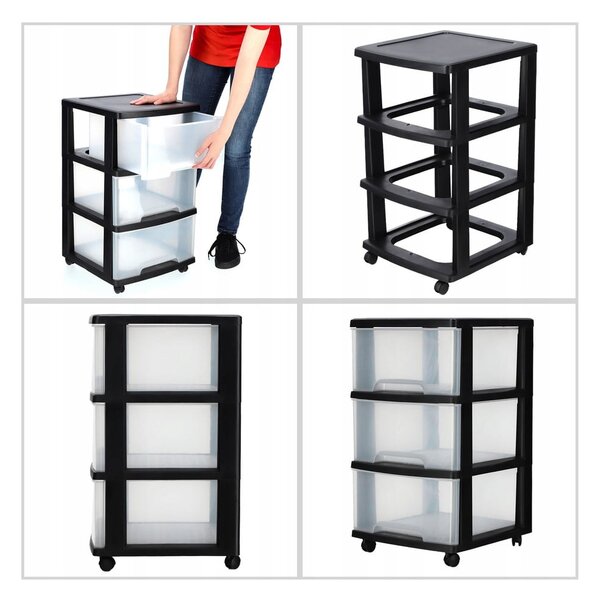 Črn/prozoren plastičen regal na koleščkih 37x61 cm – Curver