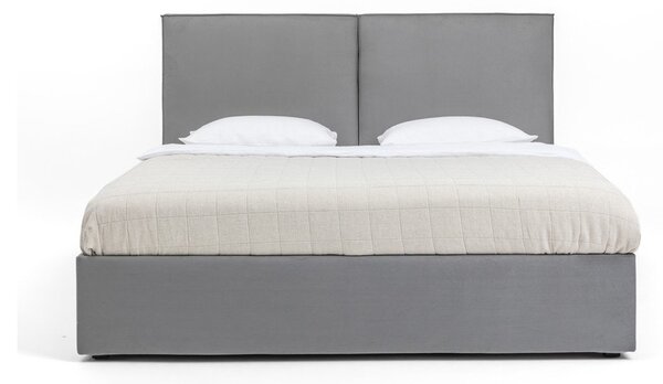 Siva oblazinjena zakonska postelja s prostorom za shranjevanje z vzmetnico in letvenim dnom 160x200 cm Thessa Bold – Bonami Selection