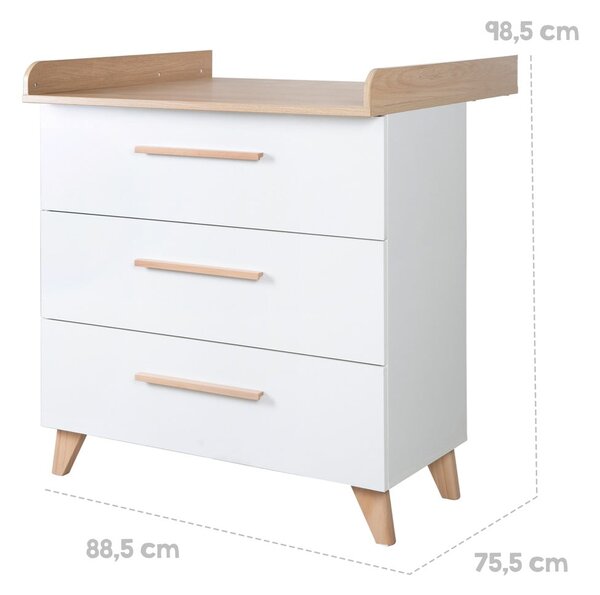 Bela otroška komoda v hrastovem dekorju s previjalnim pultom 88,5x99x76 cm Léon – Roba