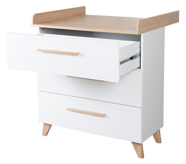 Bela otroška komoda v hrastovem dekorju s previjalnim pultom 88,5x99x76 cm Léon – Roba