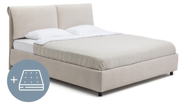 Bež oblazinjena zakonska postelja s prostorom za shranjevanje z vzmetnico in letvenim dnom 180x200 cm Myra Pillow – Bonami Selection