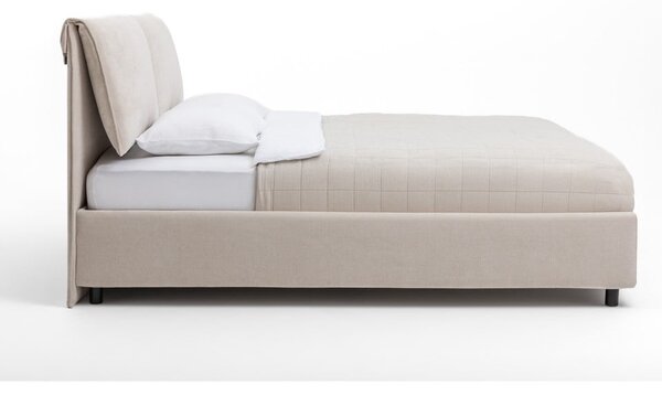 Bež oblazinjena zakonska postelja s prostorom za shranjevanje z vzmetnico in letvenim dnom 180x200 cm Myra Pillow – Bonami Selection