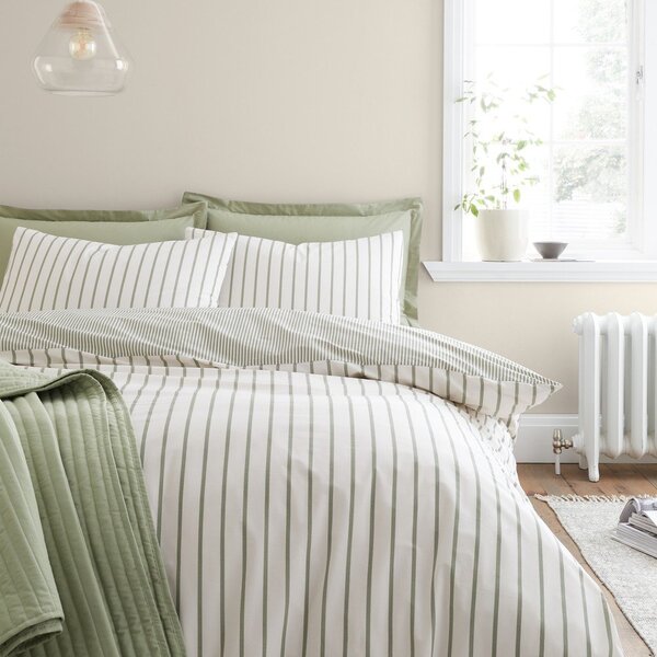 Zelena/kremno bela bombažna posteljnina za zakonsko posteljo 200x200 cm Hampton Stripe – Bianca
