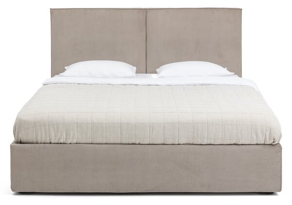 Sivorjava oblazinjena zakonska postelja s prostorom za shranjevanje z vzmetnico in letvenim dnom 160x200 cm Thessa Bold – Bonami Selection
