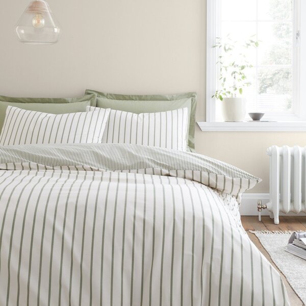 Zelena/kremno bela bombažna posteljnina za zakonsko posteljo 200x200 cm Hampton Stripe – Bianca
