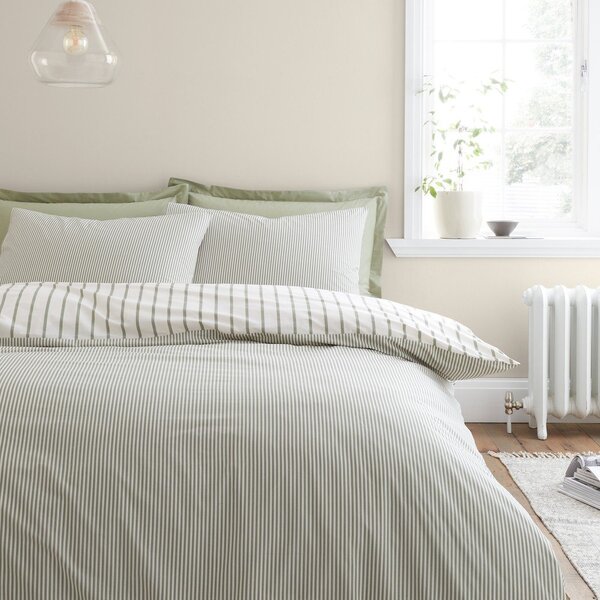 Zelena/kremno bela bombažna posteljnina za zakonsko posteljo 200x200 cm Hampton Stripe – Bianca