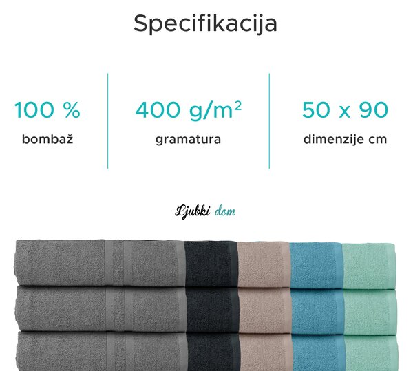 Brisača AQUELLA 50x90 cm temno siva, 100% bombaž