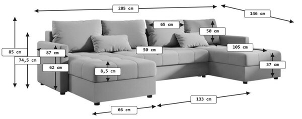 AKCIJA Raztegljiva sedežna garnitura v obliki črke U VENORIA 285x146 cm, kremna + 2 vzglavnika GRATIS II. kakovost