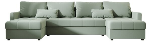 Svetlo zelena raztegljiva sedežna garnitura v obliki U VENORIA, 285x146 cm + 2 blazini GRATIS
