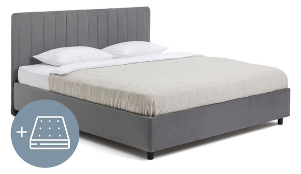 Siva oblazinjena zakonska postelja s prostorom za shranjevanje z vzmetnico in letvenim dnom 160x200 cm Myra Slim Line – Bonami Selection