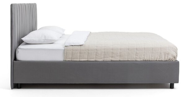 Siva oblazinjena zakonska postelja s prostorom za shranjevanje z vzmetnico in letvenim dnom 160x200 cm Myra Slim Line – Bonami Selection