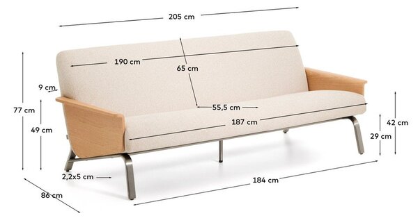Bež sedežna garnitura iz šenilje 205 cm Amsen – Kave Home