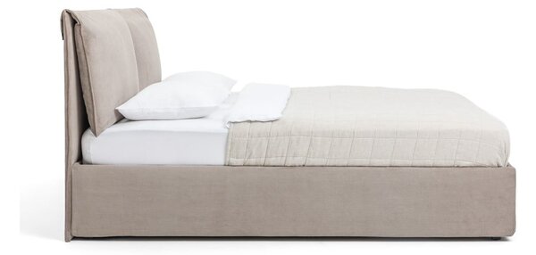 Sivorjava oblazinjena zakonska postelja s prostorom za shranjevanje z vzmetnico in letvenim dnom 160x200 cm Thessa Pillow – Bonami Selection