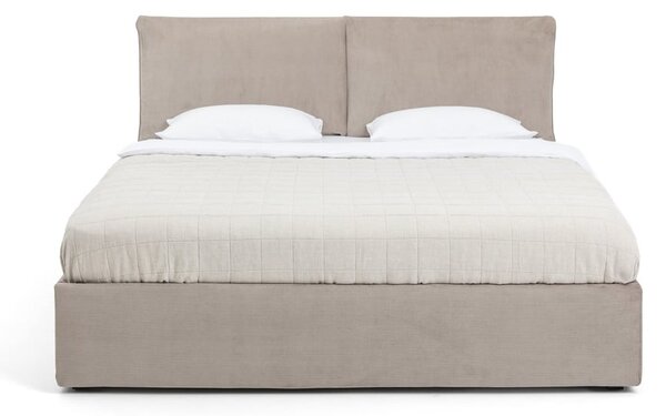 Sivorjava oblazinjena zakonska postelja s prostorom za shranjevanje z vzmetnico in letvenim dnom 160x200 cm Thessa Pillow – Bonami Selection