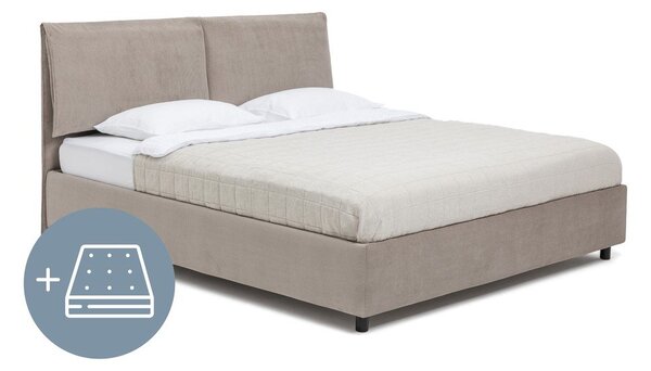 Sivorjava oblazinjena zakonska postelja s prostorom za shranjevanje z vzmetnico in letvenim dnom 160x200 cm Myra Pillow – Bonami Selection