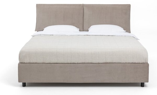 Sivorjava oblazinjena zakonska postelja s prostorom za shranjevanje z vzmetnico in letvenim dnom 160x200 cm Myra Pillow – Bonami Selection
