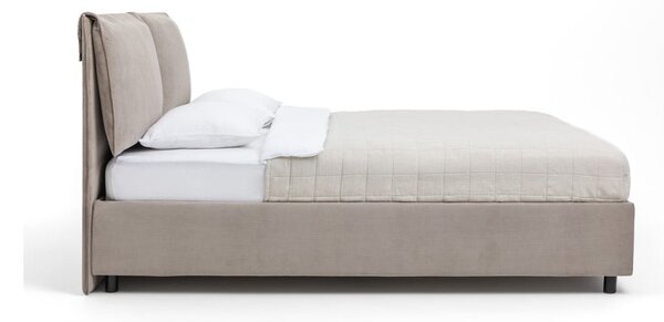 Sivorjava oblazinjena zakonska postelja s prostorom za shranjevanje z vzmetnico in letvenim dnom 160x200 cm Myra Pillow – Bonami Selection