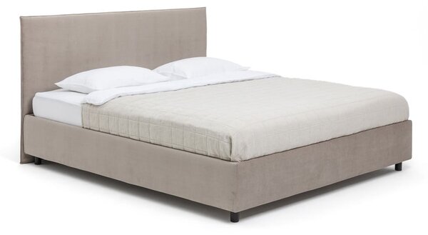 Sivorjava oblazinjena zakonska postelja s prostorom za shranjevanje z vzmetnico in letvenim dnom 160x200 cm Myra Pillow – Bonami Selection