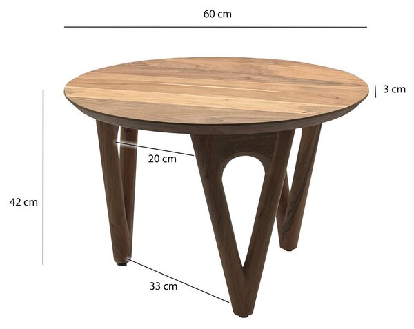 KLUBSKA MIZA, 60/42/60 cm barve akacije