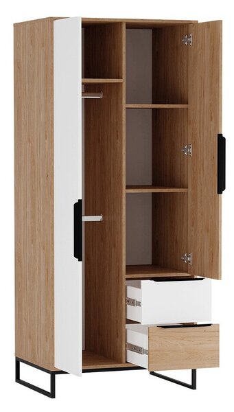 Garderobna omara Providence N128, Bela, Hickory hrast, 190x80x60cm, Vrata omare: S tečaji,Število vrat