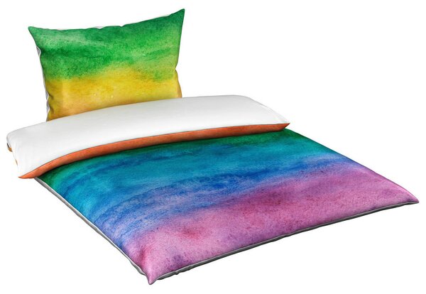 OBOJESTRANSKA POSTELJNINA RAINBOW 140/200 cm saten večbarvno