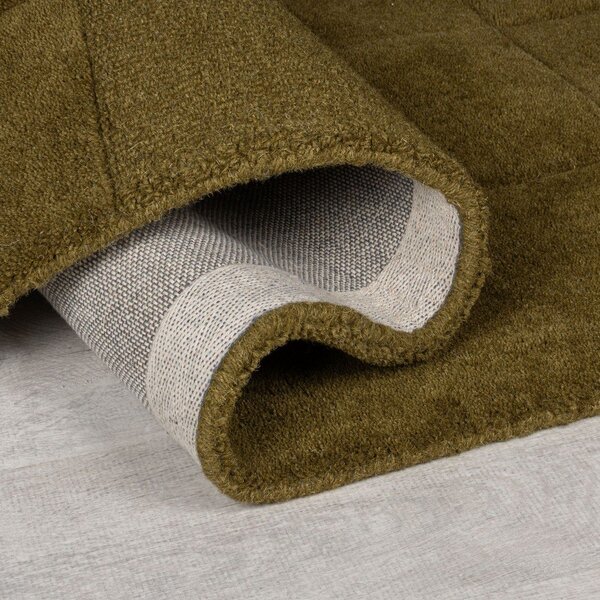 Kaki zelen ročno tkan volnen tekač 60x230 cm Checkerboard – Flair Rugs