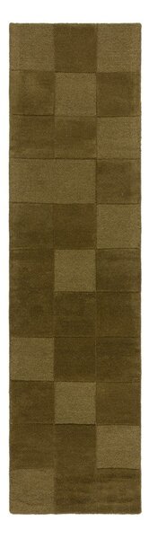 Kaki zelen ročno tkan volnen tekač 60x230 cm Checkerboard – Flair Rugs