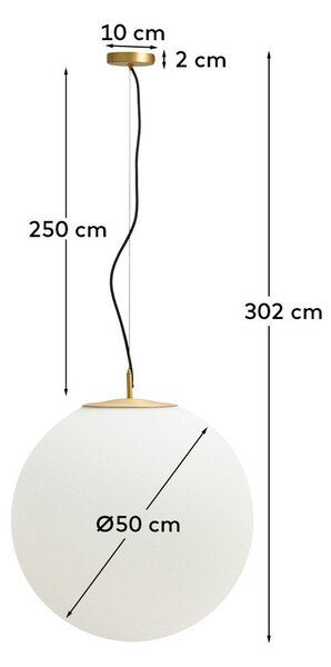 Bela/v zlati barvi kovinska viseča svetilka s steklenim senčilom ø 50 cm Brisia – Kave Home