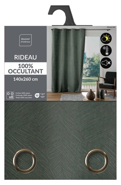 Kaki zelena žametna zavesa 140x260 cm Olympe – douceur d'intérieur