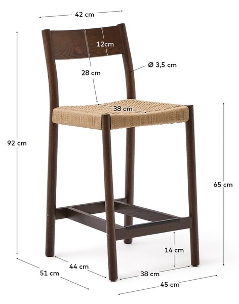 Rjav barski stol iz masivnega hrasta (višina sedeža 65 cm) Yalia – Kave Home
