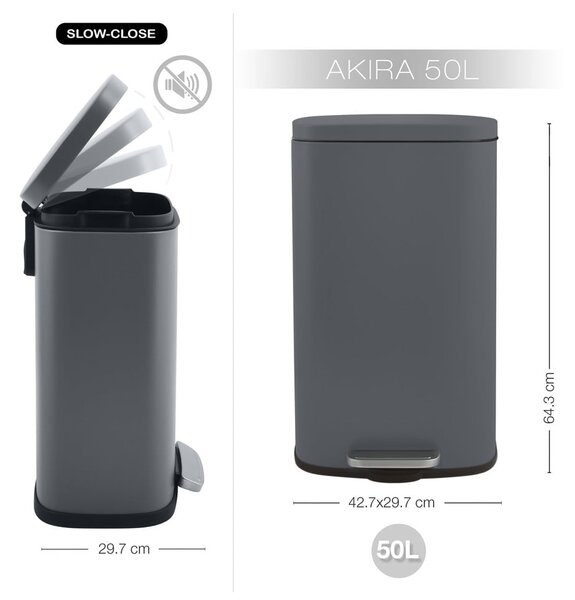 Temno siv jeklen koš za smeti s pedalom 50 l Akira – Spirella