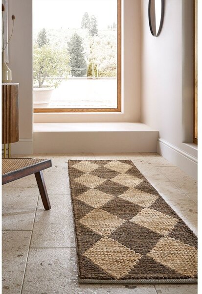 Ročno tkan tekač iz mešanice jute v rjavi in naravni barvi 80x230 cm Effie Diamond – Flair Rugs