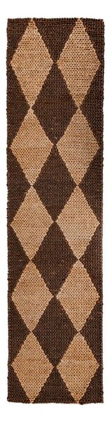 Ročno tkan tekač iz mešanice jute v rjavi in naravni barvi 80x230 cm Effie Diamond – Flair Rugs