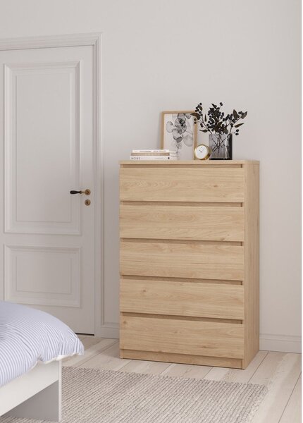 Komoda v hrastovem dekorju v naravni barvi 77x121x50 cm Naia – Tvilum