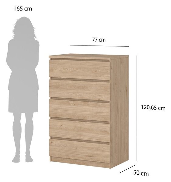 Komoda v hrastovem dekorju v naravni barvi 77x121x50 cm Naia – Tvilum