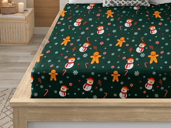 Rjuha iz mikrovlaken SNOWMAN AND GINGERBREAD zelena 90x200 cm