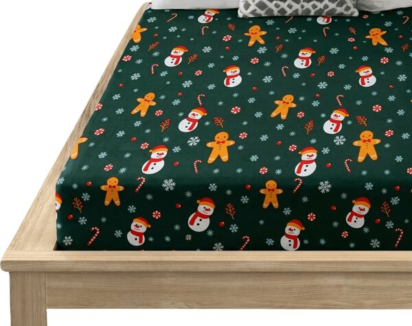 Rjuha iz mikrovlaken SNOWMAN AND GINGERBREAD zelena 90x200 cm