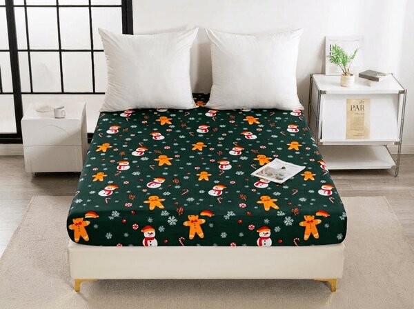 Rjuha iz mikrovlaken SNOWMAN AND GINGERBREAD zelena 90x200 cm