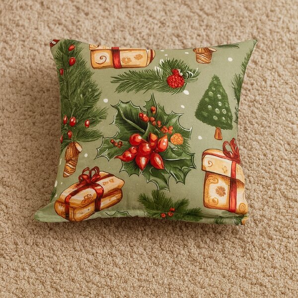 Prevleka za vzglavnik iz mikrovlaken CHRISTMAS PRESENTS 45x45 cm, zelena