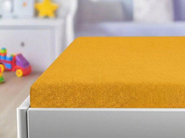Frotirasta rjuha za otroško posteljico PREMIUM 60x120 cm rumeno-oranžna