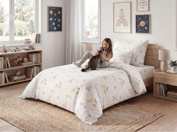 Otroška bombažna posteljnina MAGIC UNICORN bela, 100% bombaž Dimenzije posteljnine: 70 x 90 cm | 140 x 200 cm