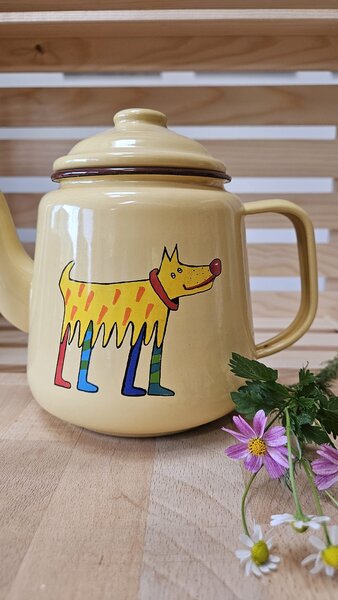 Čajnik emajliran Smaltum rumen s kužkom 1,5 l