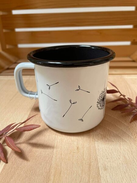 Lonček emajliran z motivom regratove lučke fi 8 cm