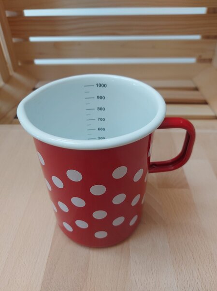 Merilni lonček rdeč z belimi pikami 1l