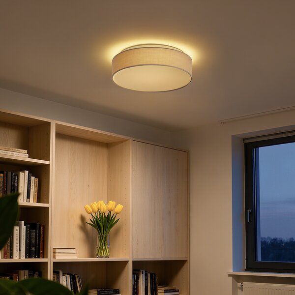 Pametna stropna svetilka bež 35 cm vklj. LED in daljinski upravljalnik - Flat Drum