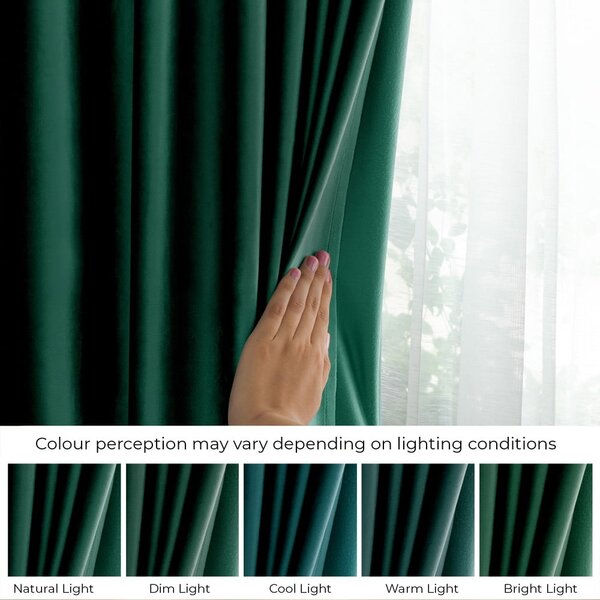 Temno zelena žametna zavesa za delno zatemnitev 140x270 cm Eyelets – Restilo