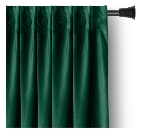 Temno zelena žametna zavesa za delno zatemnitev 140x245 cm Pleat – Restilo
